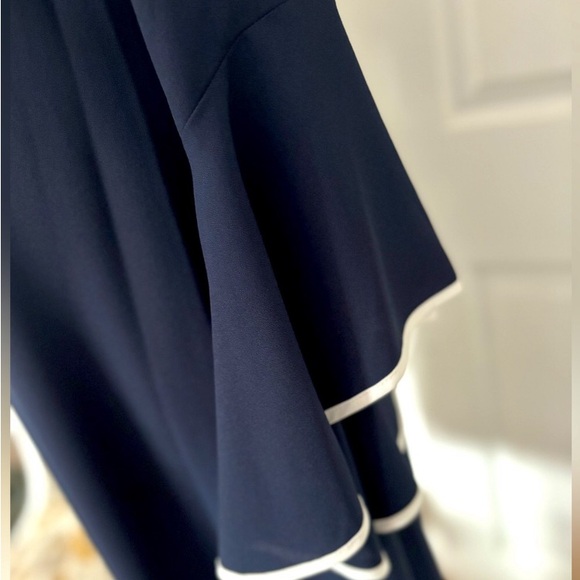 Off-Shoulder Dress / On-Shoulders Navy Blue, White Trim Romantic Classy Elegant - Picture 5 of 9